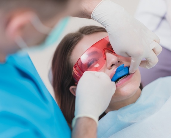 Patient receiving fluoride treatment