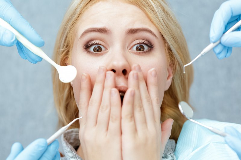 young woman with dental fear